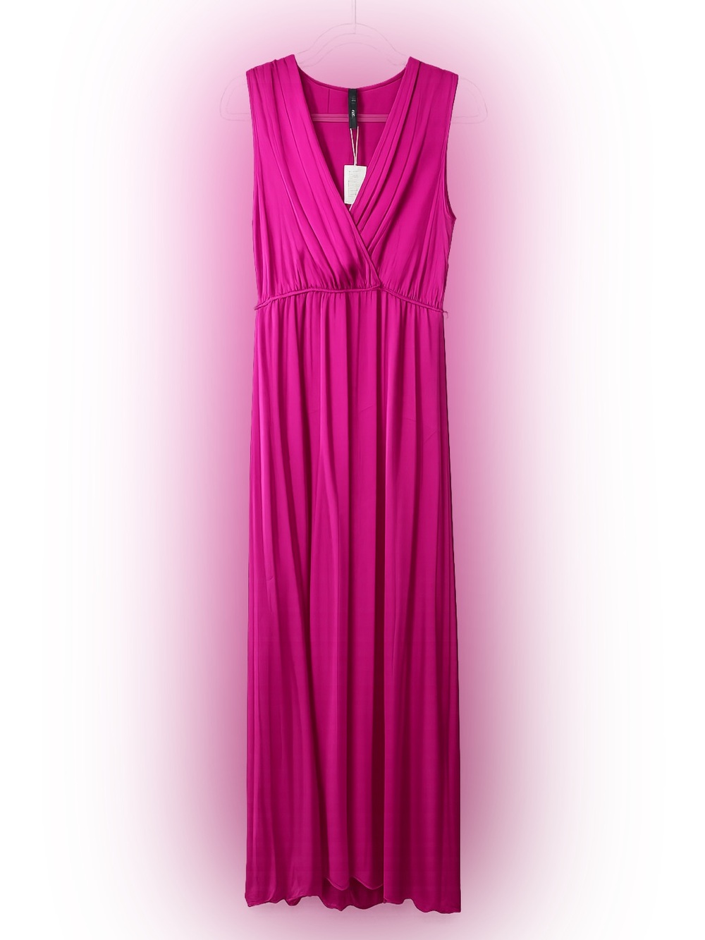 NWT Mango Fuchsia Satin Maxi Dress Medium Sleeveless Surplice V-Neck Pleated